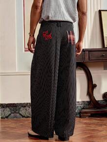 SWAVVY Men's Fashion Striped Loose Fit Long Pants - Black - View 5