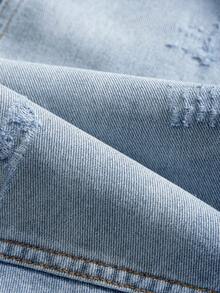 Manfinity Denimwave Pantalones cortos de mezclilla azul claro rasgados holgados de longitud media casuales para hombres jóvenes - Lavado ligero - Ver 6