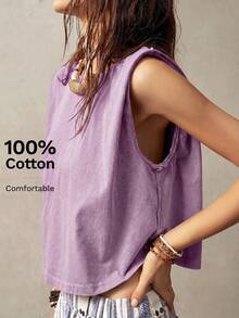 Bohemela Áo tank top không tay cổ tròn dành cho nữ đi nghỉ mát - Màu tím - Xem 3