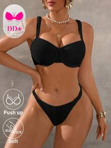 Swim DD+ Women's Casual Bikini Set With Straps - Black - View 5