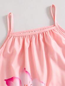 SHEIN Girls' Pink Spaghetti Strap Lace Hem Vacation Dress, Spring & Summer - Pink - View 3