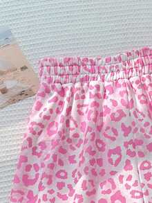 Teen Girl Drawstring Waist Leopard Print Casual Versatile Daily Outing Shorts - Pink - View 5