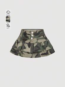 Sweetra Women's Casual Streetwear Y2k Camouflage Print Mini Denim Skirt, Summer Everyday Khaki Green - Army Green - View 1