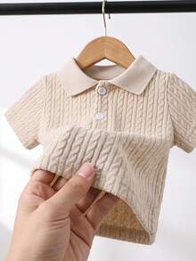 Souflis Unisex Baby Boy Girl Outfits Apricot Ribbed Polo Collar T-Shirt Suitable For Babies In All Occasions In Summer All-Match Versatile Birthday Modest - Apricot - View 3