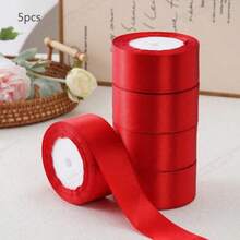 5pcs Roll 4cm Wide Satin Ribbon, For Making Hair Bows, Cake Baking, Gift Wrapping, - red - View 6