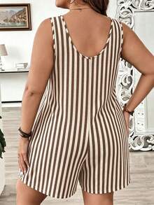 EMERY ROSE Mono de talla grande casual minimalista a rayas con bloques de color, bolsillo y cuello redondo - Multicolor - Ver 2