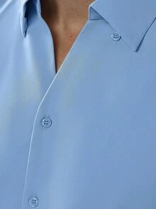 Core Aspect 男士商務藍色單排扣長袖休閒襯衫，儀式穿著 - 藍色 - 查看 3
