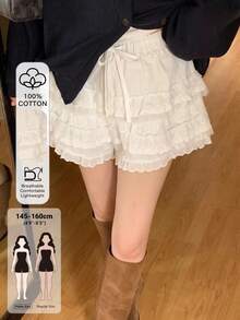 DAZY Women's Ruffled Hem Fresh Korean-Style A-Line Skirt Summer Petite - White - View 1