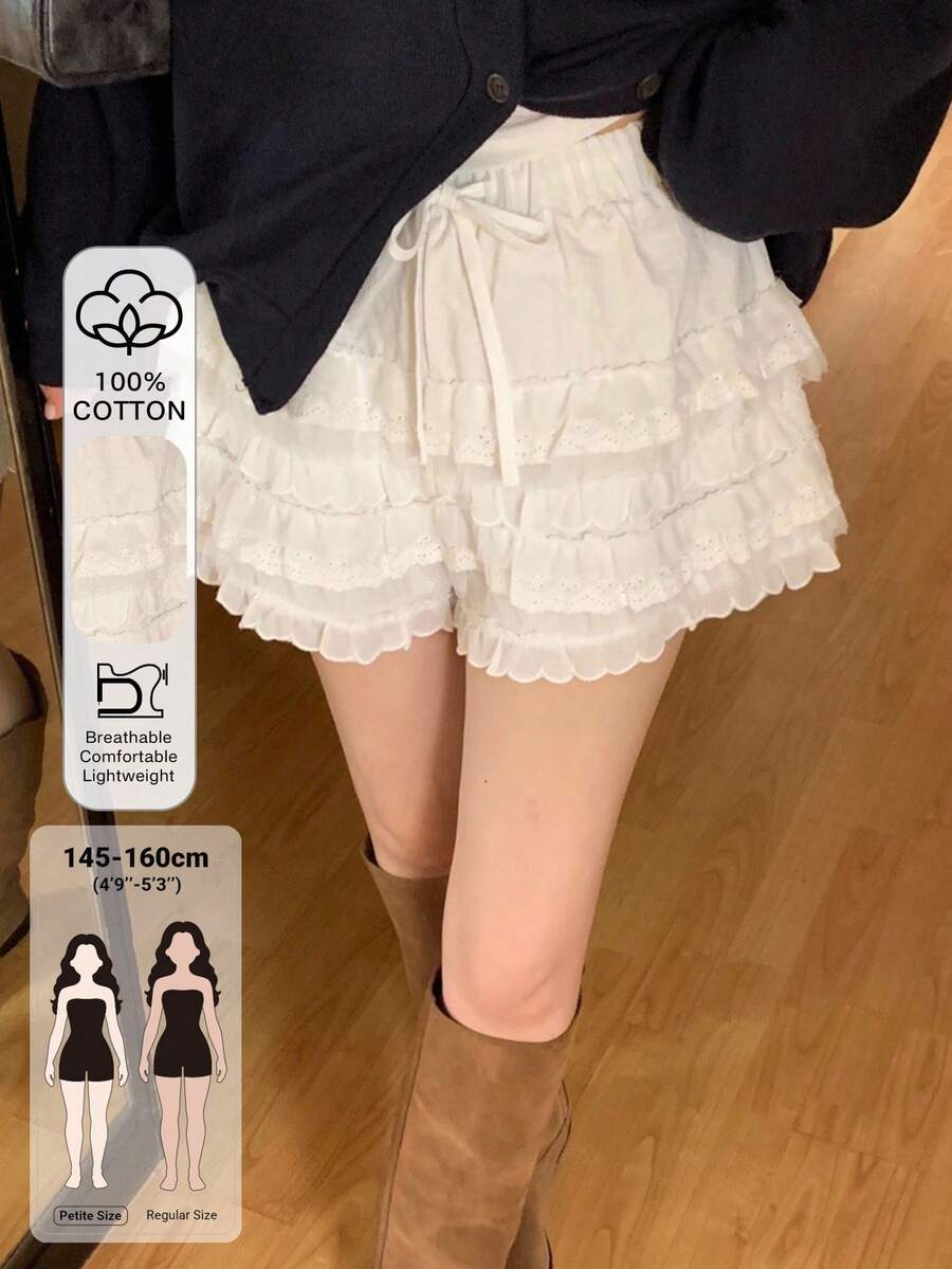 DAZY Women's Ruffled Hem Fresh Korean-Style A-Line Skirt Summer Petite - White - View 1
