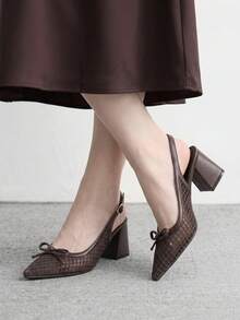 CUCCOO BIZCHIC 女款時尚高跟鞋，蝴蝶結，粗跟網紗線，全球四季通勤，優雅基礎款，假日度假，辦公室戶外日常穿搭 - 巧克力棕 - 查看 6