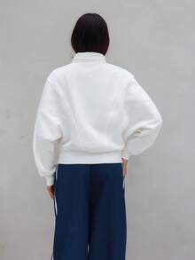 Maju Mazalli Everyday Fleece Warmth Whisperer Warm Front Back Seam Detailing Pockets Batwing Sleeve High Neckline Full-Zip Jacket Autumn Winter Sports - White - View 2