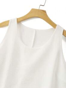 Linhara Round Neck Sleeveless Double-Layer Design Apricot Plus Size Camisole And Tank Top, Suitable For Spring, Summer And Autumn - White - View 4