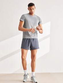 Driftmere Boyfriend Style Men's Ice-Cooling Elastic Short Sleeve & Quick-Dry Sports Shorts Set, Summer Boyfriend Style Men Two Pieces Outfits Gym Workout Running - Grey - View 10