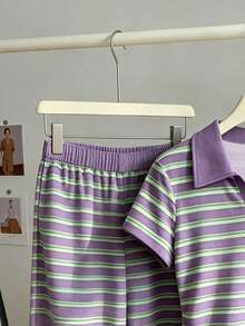 Resyla 夏季服装、女装、女士两件套、新款、时尚两件套、街头风两件套、女士街头风、度假两件套、家居两件套、舒适两件套、宽松清爽两件套、睡衣两件套、条纹套装、女士两件套、休闲套装 - 彩色 - 查看 3