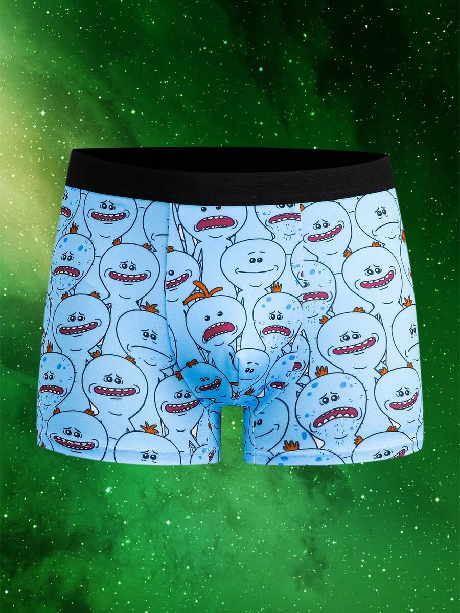 Rick and Morty X SHEIN Men's Funny Cartoon Print Boxer Briefs - Blue - View 1