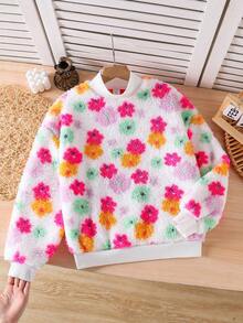 Emery Rose Kids Emery Rose Kids Tween女孩心形圖案長袖毛絨秋冬衛衣，心形圖案印花套頭衫，休閒運動戶外優雅心形套頭衫 - 白色 - 查看 6