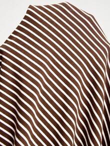 Plussiva Plus Size Striped Round Neck Short Sleeve Pocket Nursing Dress For Pregnant Women - Brown - View 7