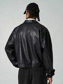ÉpureWay Manfinity Streetrush 男士长袖短款拉链PU皮夹克，黑色皮夹克，男士短款皮夹克，男士皮衣，黑色皮夹克，仿皮夹克，男士短款拉链夹克，短款仿皮夹克，街头风夹克，仿皮飞行员夹克，男士短款夹克，男士黑色皮夹克，男士皮上衣，秋冬 - 黑色 - 查看 2