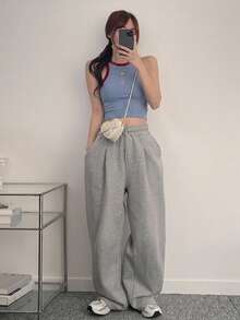 DAZY 女款拼色短版日常健身基礎運動背心 夏季 - 藍色 - 查看 7
