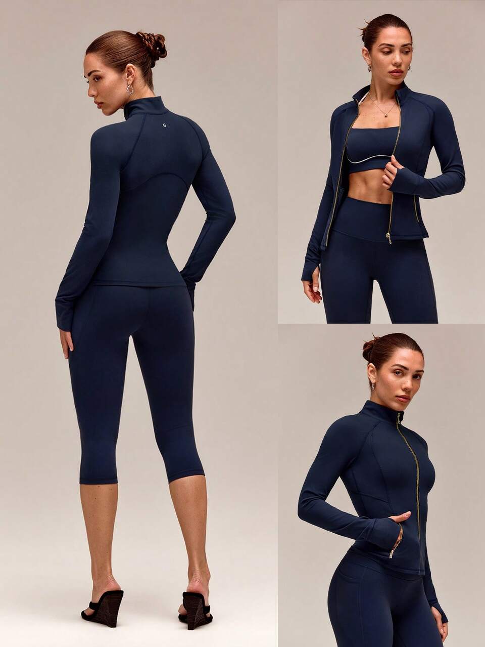 FeatherFit™ Slim-It Streamline Performance Secure Pockets Zip Up Long Sleeve Jacket Low Impact Yoga Pilates Daily Spring Summer