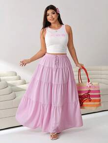 Solflare Shell Print Tank Top And Skirt 2 Pieces Set For Plus Size Women - Multicolor - View 7