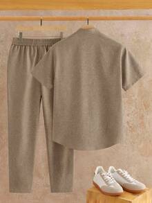 EASEVO Men's Plus Size Shirt And Pants Set - Grey - View 2