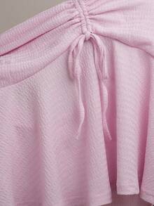 Muchica Plus Size Women Solid Color Pleated Casual Versatile Daily Outing Blouse - Baby Pink - View 9