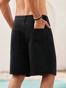 Mercer Haus Denim Shorts, 5-Inch Inseam, Summer Pants, Non-Stretch Straight Leg Denim Shorts, Cotton Denim Jeans, Casual Streetwear Jeans, Versatile For Daily Commute, BreathableBermuda Shorts For Summer - Black - View 2