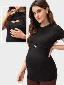Slowluna Maternity Solid Nursing Tee World Cup - Black - View 4