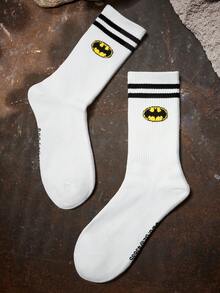 BATMAN X SHEIN 1 Pack Cartoon Pattern White Crew Socks For Men And Women - Black and White - View 6