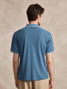 Courvante Men's Summer Casual Contrast Trim Button Placket Short Sleeve Polo Shirt For Men Collar - Blue - View 3