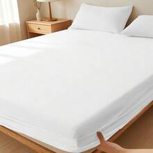 Cirelle 1pc Soft Solid Color Fitted Sheet - Breathable Polyester Mattress Cover With All-Around Elastic, Wrinkle & Fade Resistant Mattress Cover With Deep Pocket - White - View 4