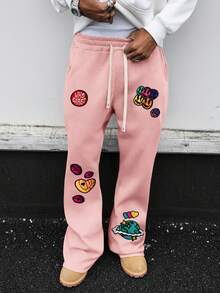 Manfinity Roghcode Men's Casual Denim Decor Sweatpants - Pink - View 8
