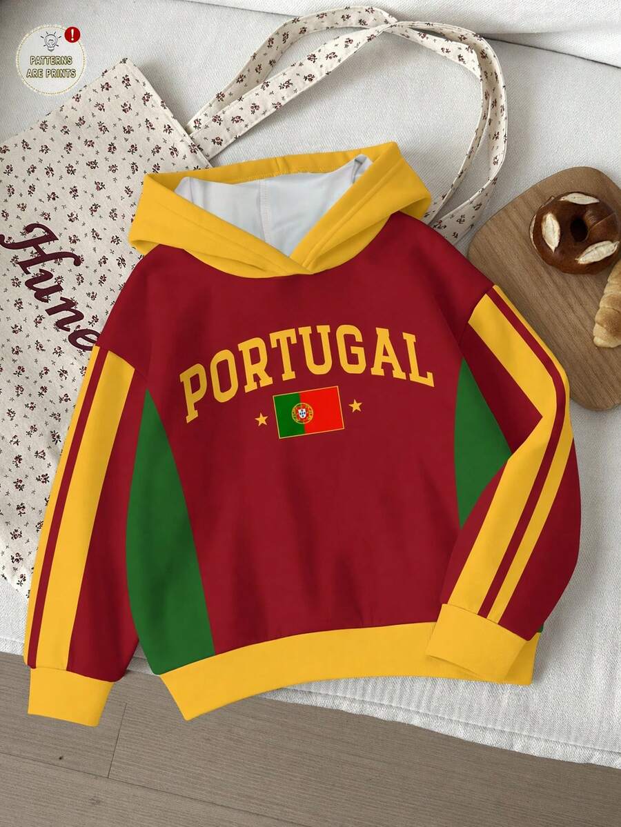Attitoon Casual Streetwear Athleisure Sporty Minimalist Sports Style Red And Yellow Letter Positioning Print Pattern Sweatshirt Autumn/Winter Everyday School - Multicolor - View 1