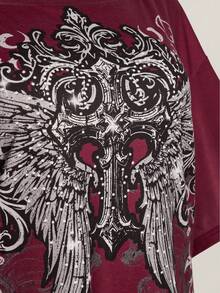SHEIN ICON Women's Plus Size Cross Gothic Pattern T-Shirt - Burgundy - View 7