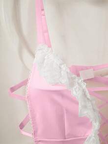 Fantasy Costume Fantasy Costume 大尺碼甜美性感蕾絲拼接抽繩綁帶洋裝與圍裙 2件組 - 珊瑚粉 - 查看 4