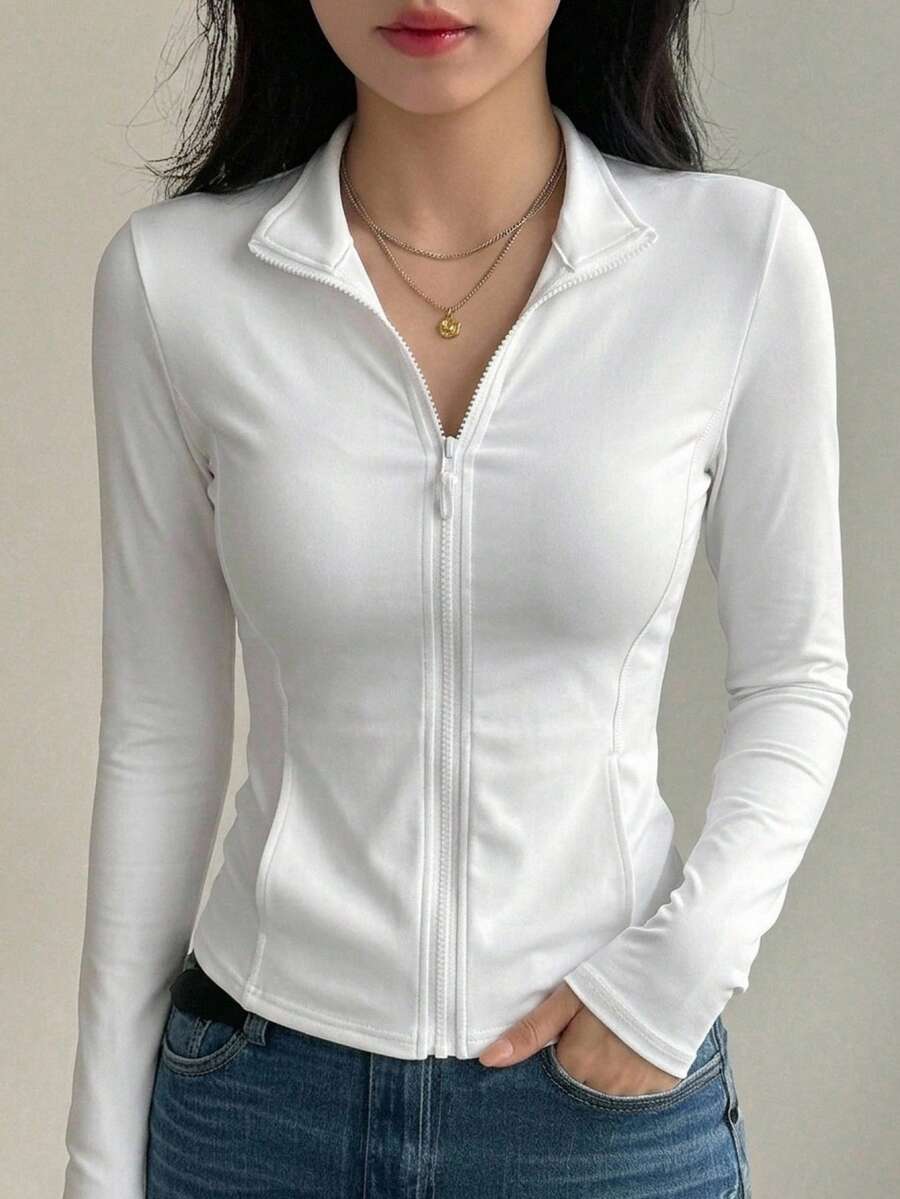 DAZY 休闲运动开衫卫衣,常规版型女士春季外套,秋季女装女式外套 - 白色 - 查看 1