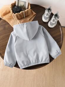SHEIN Genkimix Kids 1件小男孩休閒簡約街頭連帽長袖外套，時尚休閒設計，適合夏季穿著，適合4-7歲男孩日常穿著，適合運動、出遊、校園及返校季 - 灰色 - 查看 2