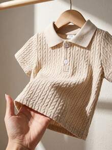 Souflis Unisex Baby Boy Girl Outfits Apricot Ribbed Polo Collar T-Shirt Suitable For Babies In All Occasions In Summer All-Match Versatile Birthday Modest - Apricot - View 10