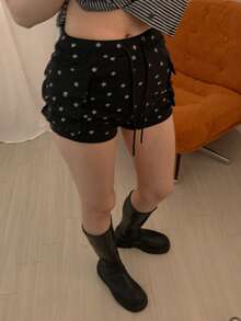 DAZY 女款星星印花休閒韓風春夏短褲 - 黑色 - 查看 5