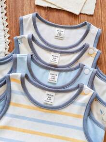SHEIN Vintaside Kids 4件装男女通用婴儿休闲舒适白色背心，经典百搭，适合日常穿着、度假、上学、聚会、春夏穿着。 - 彩色 - 查看 8