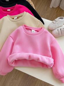SHEIN Baby Girl Autumn/Winter Cute Versatile Solid Color Thermal Lined Long Sleeve Sweatshirt 4pcs -Piece Set - Apricot - View 4
