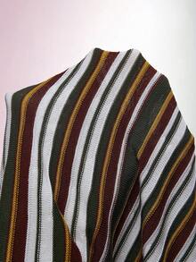 Amplova Colorblock Multicolor Stripes Polo Collar Cinched Waist A-Line Knit Mini Dress Brunch Autumn Elegant Classy - Multicolor - View 8