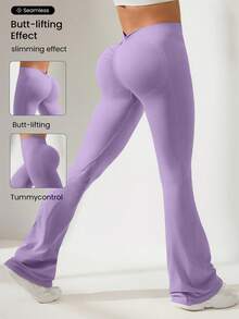 SHEIN Rhythm Era Damen Große Größen Lila Sport Leggings Lange Hose Yoga Fitness - Mauve - Übersicht 5