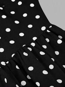 Sweetra Gaun Polkadot Imut dan Manis Ukuran Plus dengan Pita - Hitam - View 3