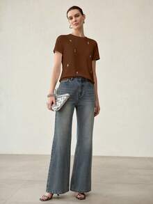 MOTF PREMIUM RHINESTONE DETAIL SHORT SLEEVE T-SHIRT - Mocha Brown - View 7