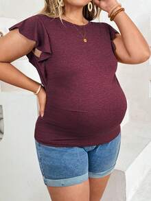 Plussiva Plus Size Maternity Solid Color Casual Versatile Everyday Top Maternity Photoshoot Summer - Burgundy - View 7