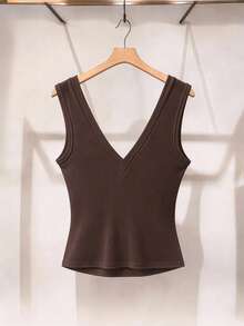 GlowEve Slimming Waist Exquisite Elegant Versatile Commute Vintage Knit Fashion Women's Vest - Brown - View 2