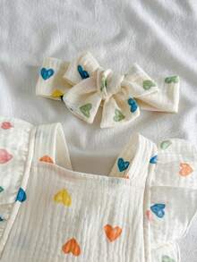 Vintaside Kids 新生兒夏季無袖休閒簡約花卉印花連身褲，適合居家休閒或戶外購物穿著 - 杏色 - 查看 7