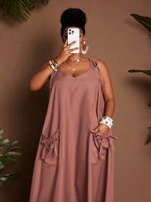 Maweii Summer Plus Size Women's Spaghetti Strap A-Line Maxi Dress, Casual Vacation Beach Bussines Carribean Vacation Full Skirt Dusty Pink - Dusty Pink - View 4